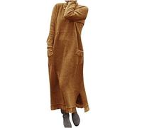 2023 Vestidos Largo Mujer Moda Fiesta Sudadera Largo Jersey Otoño Invierno Suelto Cuello Redondo Color sólido Bolsillos Casual Manga Larga Cómodo Vestido de Noche Vestir Talla Grande