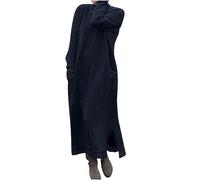 2023 Vestidos Largo Mujer Moda Fiesta Sudadera Largo Jersey Otoño Invierno Suelto Cuello Redondo Color sólido Bolsillos Casual Manga Larga Cómodo Vestido de Noche Vestir Talla Grande