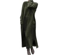 2023 Vestidos Largo Mujer Moda Fiesta Sudadera Largo Jersey Otoño Invierno Suelto Cuello Redondo Color sólido Bolsillos Casual Manga Larga Cómodo Vestido de Noche Vestir Talla Grande