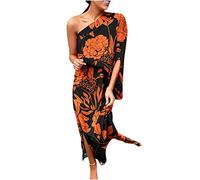 2023 Vestidos Largo Mujer Moda Impresión Fiesta Vestido de Noche un Hombro Elegante Vestidos de Cóctel sin Manga Extra Larga Casual Vestido Partido Novia Boda Vestir