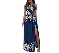 2023 Vestidos Largo sin Manga Mujer, Elegante Vestidos Fiesta Vestido de Cóctel Noche Impresión Vestido un Hombro Vestir Moda Sexys Hueco Vestidos Partido Playa Vacaciones