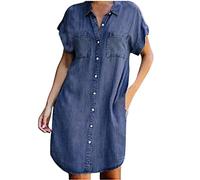 2023 Vestidos Vaquera Corto Mujer Moda Vestido Camisa Blusa Verano Casual Cuello en V Fiesta Manga Corta Elegante Suelto Denim Mezclilla Vestido de Noche Vestir cómodo Playa Vacaciones