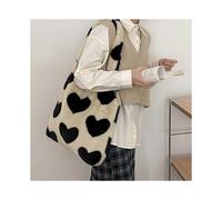 2023 Winter Warm Plush Bag Love Heart Print Student School Book Bag Shoulder Bag for Women Large-capacity Tote Bag Handbags Sac