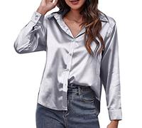 2024 AI - Camisa de satén Camisa de manga larga de satén de imitación de seda para mujer nueva ropa fronteriza europea y para el comercio exterior vestidos negros, GY1., L