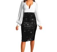 2024 AI - Falda de tubo de mezclilla para mujer, de color sólido, con lentejuelas, cintura alta, delgada, casual, de medio cuerpo, falda de mezclilla, Negro, 40