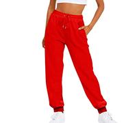 2024 AI - Señoras Color sólido Cordón elástico Cintura casual suelta Pie Polar Pantalones de chándal Leggings Chica, rojo, L