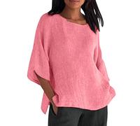 2024 AI - Verano Mujeres 3 en 4 Mangas Cuello Redondo Impreso Floral Top Suelto Camisetas Casual Lino Túnica Camiseta Blusa Regalo Humor, rosa, XL
