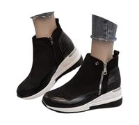 2024 Botines Deportivos Ankle Boots De Mujer Con Tacón De Cuña Botas De Nieve Cálidas De Otoño E Invierno Botines De Cuero PU Y Ante Con Cremallera Zapatos De Tobillo Al Aire Libre(Black,37 EU)