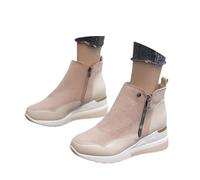 2024 Botines Deportivos Ankle Boots De Mujer Con Tacón De Cuña Botas De Nieve Cálidas De Otoño E Invierno Botines De Cuero PU Y Ante Con Cremallera Zapatos De Tobillo Al Aire Libre(Beige,40 EU)