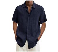 2024 Camisa de Manga Corta Hombre Algodón y Lino Camiseta Casual Color sólido Cuello Solapa Botones Verano Moda Original T-Shirt Suelto Fiesta Ligero Transpirable Tops Talla Grande tee Comodidad