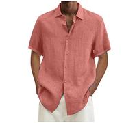 2024 Camisa de Manga Corta Hombre Algodón y Lino Camiseta Casual Color sólido Cuello Solapa Botones Verano Moda Original T-Shirt Suelto Fiesta Ligero Transpirable Tops Talla Grande tee Comodidad