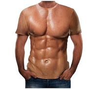 2024 Camiseta de Manga Corta con Cuello Redondo y Manga Corta para Hombre con Estampado Digital Muscular 3D con Cuello en V musculosos Abdominales Masculinos Camiseta Regular Creativa Verano Moda