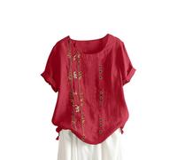 2024 Camiseta de Manga Corta Mujer Moda Algodón y Lino Camisa Blusa Diente de león impresión Cómodo Verano Suelto Cuello Redondo Tops Casual T-Shirt Original tee Talla Grande Transpirable Elegantes