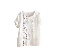 2024 Camiseta de Manga Corta Mujer Moda Algodón y Lino Camisa Blusa Diente de león impresión Cómodo Verano Suelto Cuello Redondo Tops Casual T-Shirt Original tee Talla Grande Transpirable Elegantes