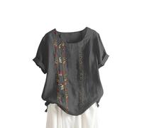 2024 Camiseta de Manga Corta Mujer Moda Algodón y Lino Camisa Blusa Diente de león impresión Cómodo Verano Suelto Cuello Redondo Tops Casual T-Shirt Original tee Talla Grande Transpirable Elegantes