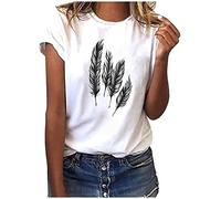 2024 Camiseta de Manga Corta Mujer Moda Casual Estampado Amor Suelto y Floral Estampado de Plumas Cuello Redondo Tops T-Shirt Deporte Fiesta Camisa Original Elegantes Cómodo Verano Basic tee Moda