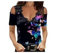 2024 Camiseta de Manga Corta Mujer Moda Color sólido Camisa un Hombro Verano Slim Fit Cuello en V Túnica Tops Sexy Casual Fiesta T-Shirt Original Gótico Punk tee Camisetas Blusa