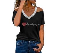 2024 Camiseta de Manga Corta Mujer Moda Color sólido Camisa un Hombro Verano Suelto Cuello en V Túnica Tops Sexy Casual Fiesta T-Shirt Original Basic tee Camisetas Blusa