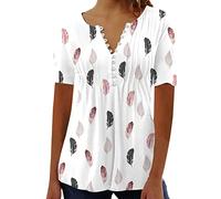 2024 Camiseta de Manga Corta Mujer Moda impresión Camisa Verano Suelto Cuello en V Botones Túnica Tops Elegante Casual Fiesta T-Shirt Original Basic tee Camisetas Blusa Talla Grande