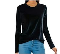 2024 Camiseta de Manga Larga Mujer Terciopelo Moda Color sólido Jersey Sudadera Cuello Redondo Casual Suelto Elegant Tumblr Tops Fiesta T-Shirt Camisa Original Primavera Verano Basic tee