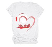 2024 Camiseta de mujer con estampado gráfico "I Baseball" con cuello redondo y manga corta, camiseta suave y transpirable para fanáticos conjunto túnica mujer, Blanco, 3XL