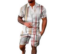 2024 Chándal Estampada para Hombre de Dos Piezas de Verano de 2 Piezas Conjuntos Botones Cuello Solapa Casual Bolsillos Comodidad Elástico Hawaiana Vacaciones Playa Suelta Moda Running Fitness
