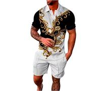 2024 Chándal Estampada para Hombre de Dos Piezas de Verano de 2 Piezas Conjuntos Botones Cuello Solapa Casual Bolsillos Comodidad Elástico Hawaiana Vacaciones Playa Suelta Moda Running Fitness