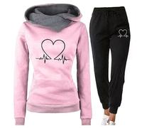 2024 Chándal Mujer Completo Invierno Original, Divertido Estampado Conjunto Ropa de Deportivo 2 Piezas Sudadera con Capucha Manga Larga y Pantalón Jogger para Fitness Jogging