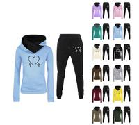 2024 Chándal Mujer Completo Invierno Original, Divertido Estampado Conjunto Ropa de Deportivo 2 Piezas Sudadera con Capucha Manga Larga y Pantalón Jogger para Fitness Jogging