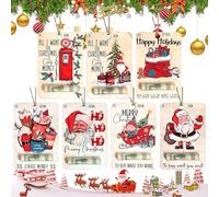 2024 Christmas Money Holders Gift, Happy Santa Christmas Money Dispenser, Christmas Money Holders for Cash, Handmade Wooden Money Clip with Blessing Christmas Tree Charm Hanging (1Set)