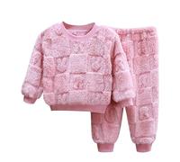 2024 - Conjunto de Dos Piezas cálido y difuso para niñas, Ropa de casa de Telar jacquar para niños, Pijamas de bebé y Forro Polar para niños Traje del Hombre (Pink, 3-4 Years)