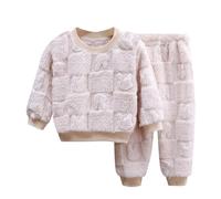 2024 - Conjunto de Dos Piezas cálido y difuso para niñas, Ropa de casa de Telar jacquar para niños, Pijamas de bebé y Forro Polar para niños Traje del Hombre (Beige, 12-18 Months)