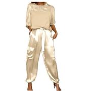 2024 Conjunto de dos piezas para mujer de WOLIFA, elegante y satinado, con mangas cortas, conjunto casual, 8 (Reino Unido), M