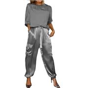 2024 Conjunto de dos piezas para mujer de WOLIFA, elegante y satinado, con mangas cortas, conjunto casual, 1, L