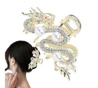 2024 Dragón Zodiaco Metal Browser Con Perlas - Pinza De Medio Cabello En Forma De Dragón Para Mantenimiento Sólido | Pinzas De Tiburón De Zinc Con Acentos Perlas | Accesorio De Para Che