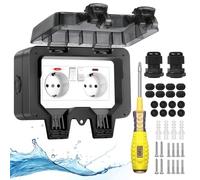 2024 Enchufe exterior Impermeable con interruptor y luz indicadora IP66, enchufe exterior de montaje en superficie para jardín y exterior con cubierta abatible con cerradura, enchufe de pared de doble