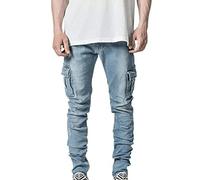 2024 Jeans para Hombres Pantalones Cargo de Mezclilla Rectos para Hombres Jeans de Motociclista Vaqueros Holgados con Bolsillo Lateral Ajustado Cremalleras Casual con Bolsillos Moda Comodidad
