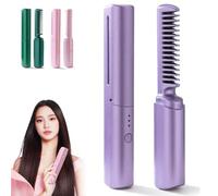 2024 Latest Hairdressing Comb, Portable Rechargeable Mini Hair Straightener, 3D Hair Care Comb, Hair Care Ceramic Coating, Straight Roll Dual Purpose (Purple)