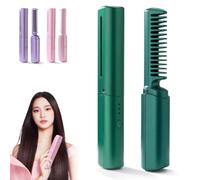 2024 Latest Hairdressing Comb, Portable Rechargeable Mini Hair Straightener, 3D Hair Care Comb, Hair Care Ceramic Coating, Straight Roll Dual Purpose (Green)
