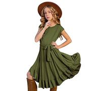 2024 - Little Swing Ruffles Dress Short Retro Ropa para niños Vintage Manga Girls Solid Dresses Party 712Y Vestidos Rockabilly Girls Vestidos Faldas Largas Niña (Army Green, 11-12 Years)