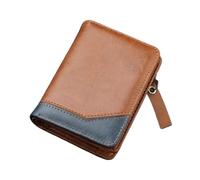 2024 Men's PU Leather Short Wallet - Vintage Zipper Card Holder with Large Capacity, Café, Talla única
