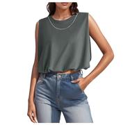2024 Moda Mujeres Verano Crop Tank Top Básico Cuello Redondo Sin Mangas Corte Holgado Camisas Camiseta Mujer Manga Corta Cuello V, gris, L