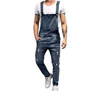 2024 Mono Pantalones de Vaqueros Hombre Peto Trabajo Bib Slim Fit Jumpsuit con Bolsillos Mezclilla Casual Moda Fiesta Pant Jeans Roto Denim Pantalones Primavera y Verano