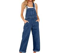 2024 Mono Vaquero Peto Mujer Jumpsuit Moda Casual Jeans Denim Deporte Mezclillas Pantalones Largo Color Sólido Peto Pierna Ancha Rompers Fiesta Suelto Camiseta sin Manga Cómodo Verano Primavera