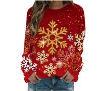 2024 Navidad Jersey Mujer Camiseta Manga Larga Sudaderas Cuello Redondo Navideños Impresión Elegante Camisa Invierno Fiesta Túnica Tops T-Shirt Original Xmas Suéter Blusa Christmas 2025