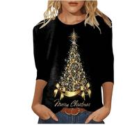 2024 Navidad Jersey Mujer Camiseta Manga Larga Sudaderas Cuello Redondo Navideños Impresión Elegante Invierno Fiesta Camisa Túnica Tops T-Shirt Original Xmas Suéter Blusa Christmas 2025