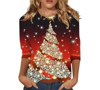 2024 Navidad Jersey Mujer Camiseta Manga Larga Sudaderas Cuello Redondo Navideños Impresión Elegante Invierno Fiesta Camisa Túnica Tops T-Shirt Original Xmas Suéter Blusa Christmas 2025