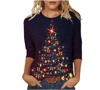 2024 Navidad Jersey Mujer Camiseta Manga Larga Sudaderas Cuello Redondo Navideños Impresión Elegante Invierno Fiesta Camisa Túnica Tops T-Shirt Original Xmas Suéter Blusa Christmas 2025