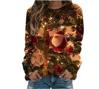 2024 Navidad Jersey Mujer Camiseta Manga Larga Sudaderas Cuello Redondo Navideños Impresión Elegante Camisa Invierno Fiesta Túnica Tops T-Shirt Original Xmas Suéter Blusa Christmas 2025