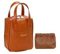 2024 New Eretinputc Makeup Bag Lijiali, Premium Makeup Bag, PU Leather Travel Makeup Bag, Large Capacity Multi Compartment Toiletry Cosmetic Bag for Women and Girls Gifts (Brown Mix)